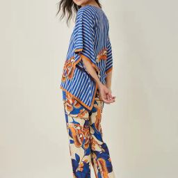 The Kaftan Company Blue Printed Kaftan Top With Pyjamas image 2