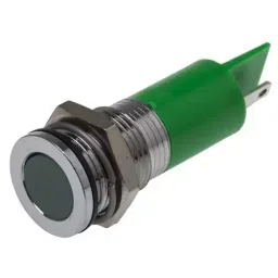 RS PRO Green Panel Mount Indicator 220V AC, Mounting Hole Size 14 mm, Termination Type Solder Tab, IP Rating IP67, Model No 7038841-17