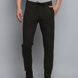Showoff Olive Cotton Regular Fit Self Pattern Trackpants-image-10