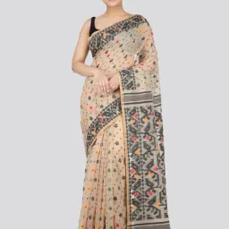 Pinkloom Beige Cotton Woven Saree With Unstitched Blouse-picture-11