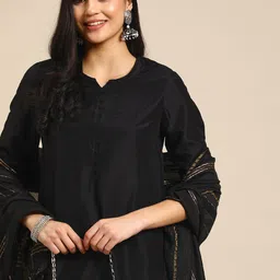 Sangria Gotta Patti Detail Kurta with Palazzos & Striped Dupatta-picture-45