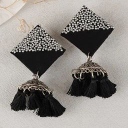 Teejh Ethnic Samreen Black Tassel Jhumki Earring-image-19