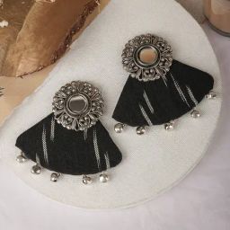 Teejh Ethnic Aboli Black Ikkat Fabric Dangler Earring-image-2