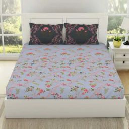 SPACES Lattice Ancient Water Cotton 144 TC Large King Size Bedsheet With Pillow Covers-image-90