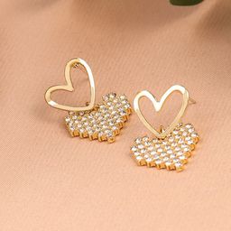 VAGHBHATT Gold-Plated Artificial Stones Studded Heart Shaped Drop Earrings-56