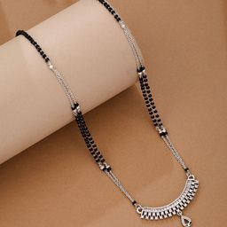 ATIBELLE Silver-Plated Cubic Zirconia Studded And Beaded Mangalsutra-11