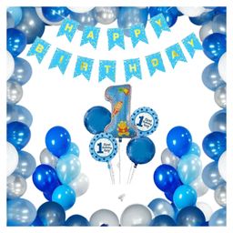Bubble Trouble Solid First Birthday Decoration Items for Boys Blue Silver White Theme - Pack of 46-6
