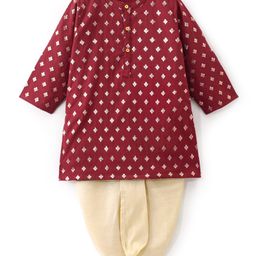Babyhug Woven Full Sleeves Dhoti with Chanderi Butti Kurta Set - Maroon-image-30