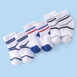 Cute Walk By Babyhug Anti-Bacterial Ankle Length Terry Socks Pack Of 3 - White & Blue-image-25