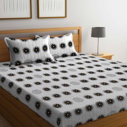FABINALIV 300 TC Cotton Blend Super King Size Double Bedsheet with 2 Pillow Covers Floral - Grey-picture-15