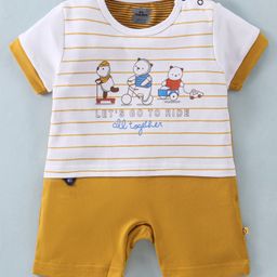 Mini Taurus Cotton Half Sleeves Romper with Teddy Print - Mustard Yellow-image-29