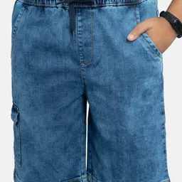 Kiddopanti Solid  Denim Cargo Shorts - Blue-picture-4