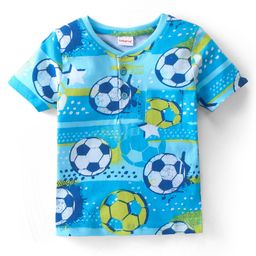 Babyhug 100% Cotton Knit Half Sleeves T-Shirt with Front Pocket & Football Print - Blue-image-77