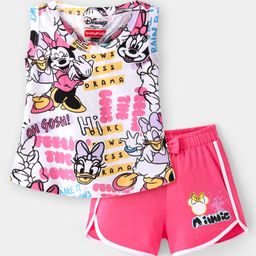 Babyhug Disney Cotton Knit Sleeveless Top & Shorts Set With Minnie Mouse Graphics & Knot Detailing - Multicolor-image-41