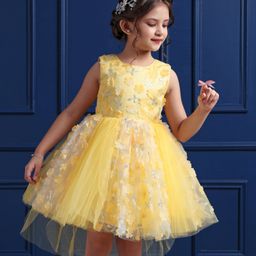 Mark & Mia Sleeveless Knee Length Party Frock With Sequinned Detailing & Floral Applique -Yellow-image-46