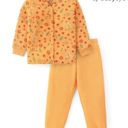 Babyoye Cotton Modal Blend Floral Print Full Sleeves Front Open Thermal Inner Wear Set - Amber Yellow-image-96