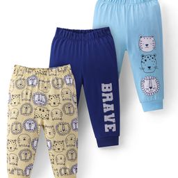 Doodle Poodle Single Jersey Knit Full Length Lounge Pants Animal Print Pack of 3 -Navy Blue & Light Yellow-image-32