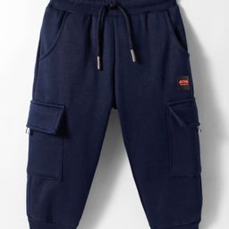 Smarty Boys Looper Knit Full Length Text Patch Detailing Lounge Pant With Cargo Pockets - Navy Blue-picture-28