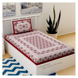 UniqChoice Pure Cotton Jaipuri Single bed sheet With 1 Pillow Cover-image-71