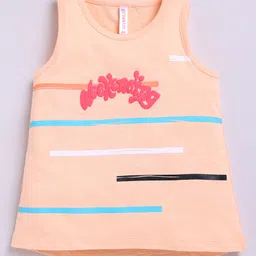 giniekids Pure Cotton Sleeveless Weekending Text Embroidered Top - Peach-picture-4