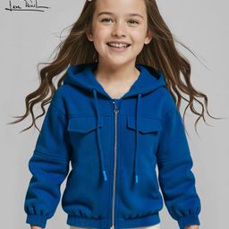AriasKnit Full Sleeves Front Open Hooded Sweatjacket with Pocket Detailing - Blue-16