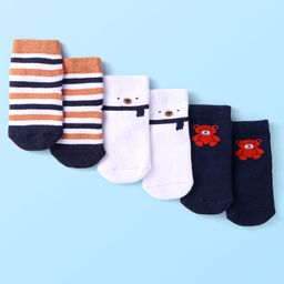 Cutewalk By Babyhug Terry Anti-Bacterial Ankle Length Socks With Teddy Design Pack Of 3 - White & Black-image-68