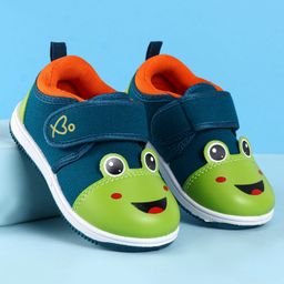 Babyoye Velcro Closure Frog Face Print Casual Shoes - Green & Navy Blue-image-35