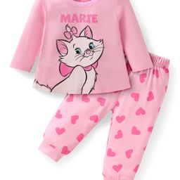 Babyhug Disney Single Jersey KnitFull Sleeves Night Suit With Marie Graphic - Pink-image-43
