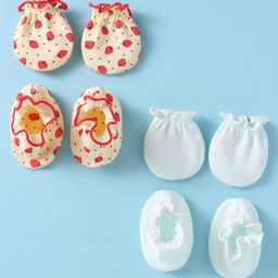 Ben Benny 100% Cotton Knit Solid & Strawberry Printed Mittens & Booties Pack of 2 - Light Blue & Yellow-picture-19
