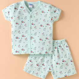 Tango Interlock Knit Half Sleeves Shorts Night Suit With Bunny Print - Aqua Blue-image-51