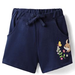 Babyhug Cotton Single Jersey Knit Knee Length Shorts With Bunny & Floral Print - Navy Blue-image-71