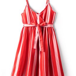 Kookie Kids Poplin Woven Sleeveless Dress with Striped Design & Waist Belt - Red-image-68