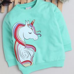 BUMZEE Cotton Knit Full Sleeves Unicorn Printed Sweatshirt - Mint Green-picture-17