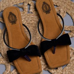 Shoetopia Stones Embellished Bow Applique Detailed Sandals - Black-image-90