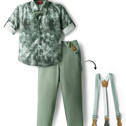 Radutu Full Sleeves Leaves Printed & Tie Dye Shirt Pant With Bow & Suspender Set - Green-picture-7