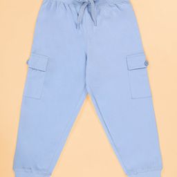 Kiddopanti Cotton Knit Solid Cargo Track Pants - Light Blue-picture-0