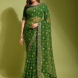 CaniBani Green Pure Chiffon Sarees-picture-47