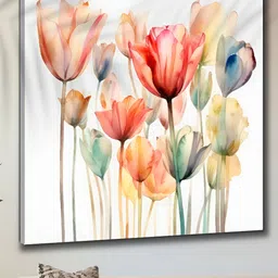 Myntra Elegant Homes White & Peach-Coloured Floral Printed Canvas Wall Painting-29