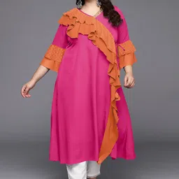 A PLUS BY AHALYAA Plus Size V-Neck Layered A-Line Kurta-image-47