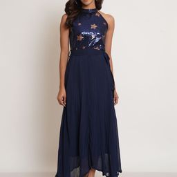 Moda Rapido Embellished Halter Neck Fit & Flare Maxi Dress-image-93