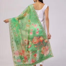 Kaizen TEXO FAB Printed Organza Dupatta with Sequinned image 4