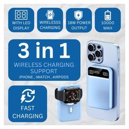 GearZTouch Volt Wireless Ultra Power Bank 10000mAH, Fast Charging 22.5W, Triple Output (1 USB, 1Lighteening&1 Type-C Port)Blue image 5