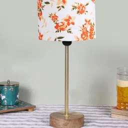 Devansh White Printed Cylinder Shaped Wooden Contemporary Table Lamp-picture-26