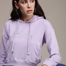 bebe Women Lavender Brand Logo Embellished Hooded Sweatshirt-image-81