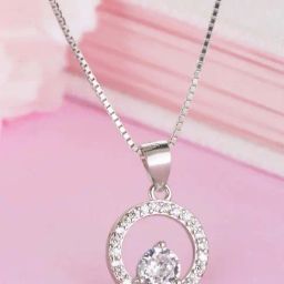 Zavya 925 Silver Radiant Rhodium Circle of Sparkle CZ Pendant with Chain for Women-image-78