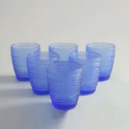 Home4U Blue & Transparent Glass Drinking Tumbler (0.2 L) - Set of 6-15