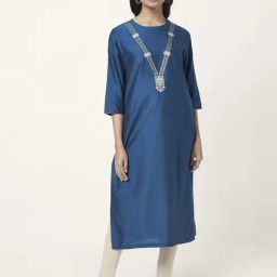 Rangmanch by Pantaloons Blue Embroidered Straight Kurta-picture-42