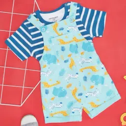 Pantaloons Baby Blue Cotton Printed Dungaree Set-picture-14