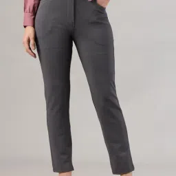 FITHUB Dark Grey Regular Fit High Rise Trousers-image-61