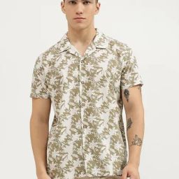 United Colors of Benetton Light Green Pure Cotton Regular Botanical Print Shirt-image-68